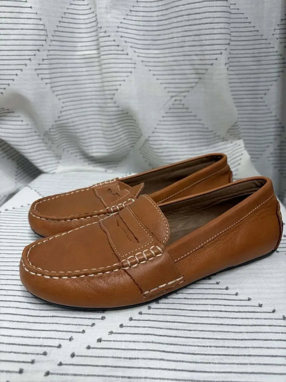 POLO RALPH LAUREN Junior Telly Leather Penny Loafers US 5.5 / EU 38 Tan